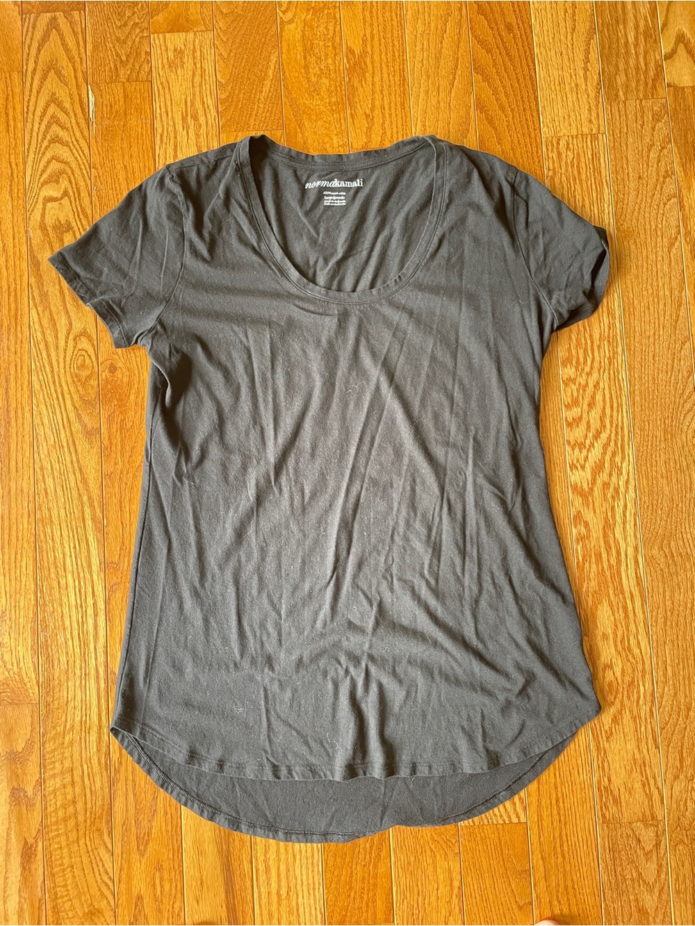 Norma Kamali Scoop Neck Short Sleeve Tee in Charcoal